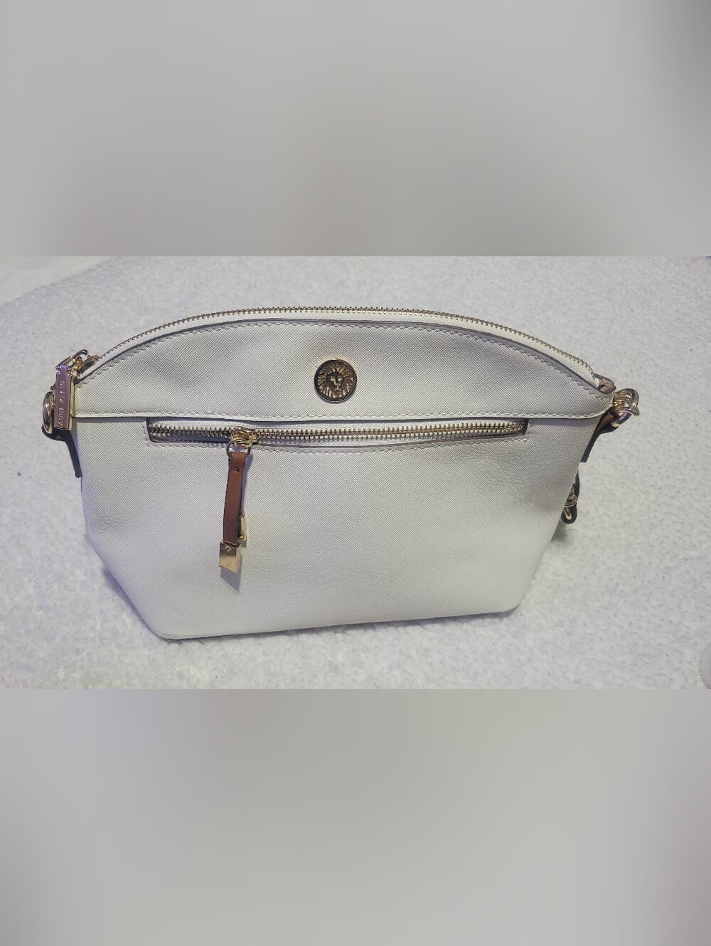 Anne Klein Cream Cosmetic Pouch with Gold Accent